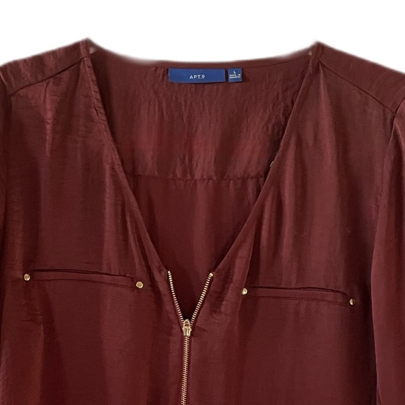 Apt 9 Rust Rayon Women’s Large V-neck Blouse - Picture 2 of 4